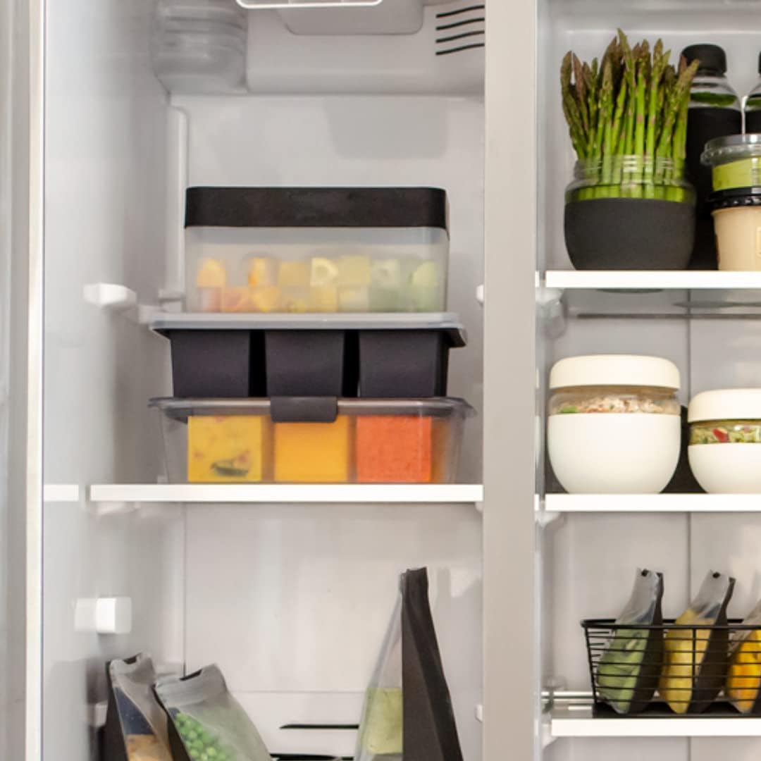 W&P Ice Box Silicone Ice Cube Tray with Lid, Holds 96 Cubes, Space-Saving Stackable Design, Dishwasher Safe, Charcoal