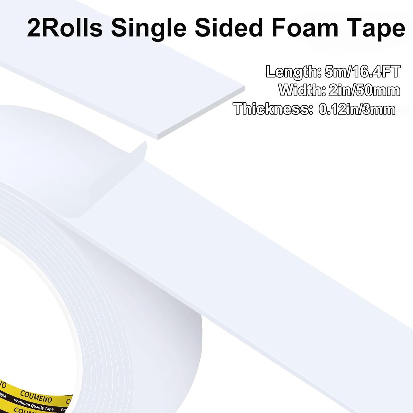 2 Pack Single-Sided Adhesive White Foam Tape, Single-Sided Sealing Strip Foam Pad Sponge Tape Window Weatherproof, Self-Adhesive Insulation Sealing Tape (White) 2inX16.4FT