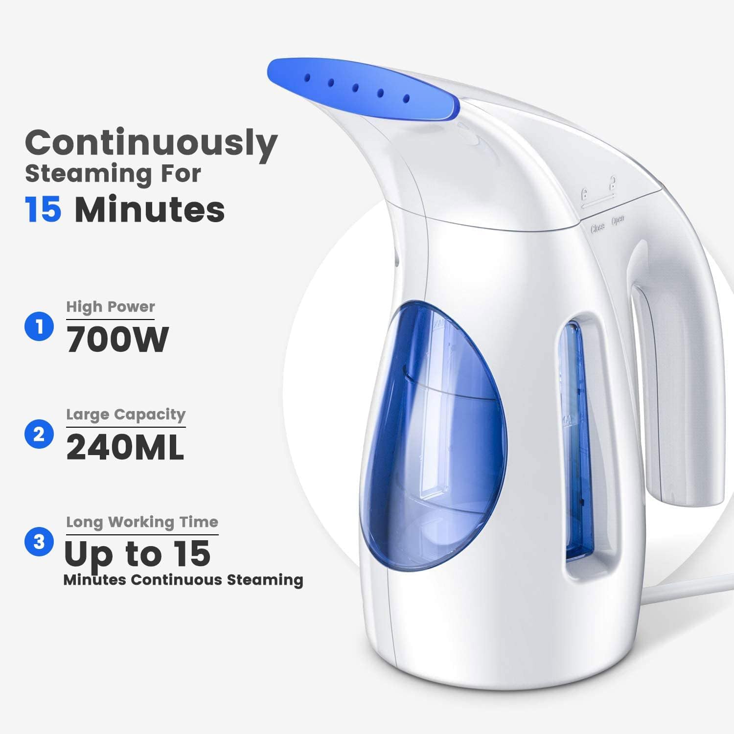 HiLIFE Steamer for Clothes, Portable Handheld Design, 240ml Big Capacity, 700W, Strong Penetrating