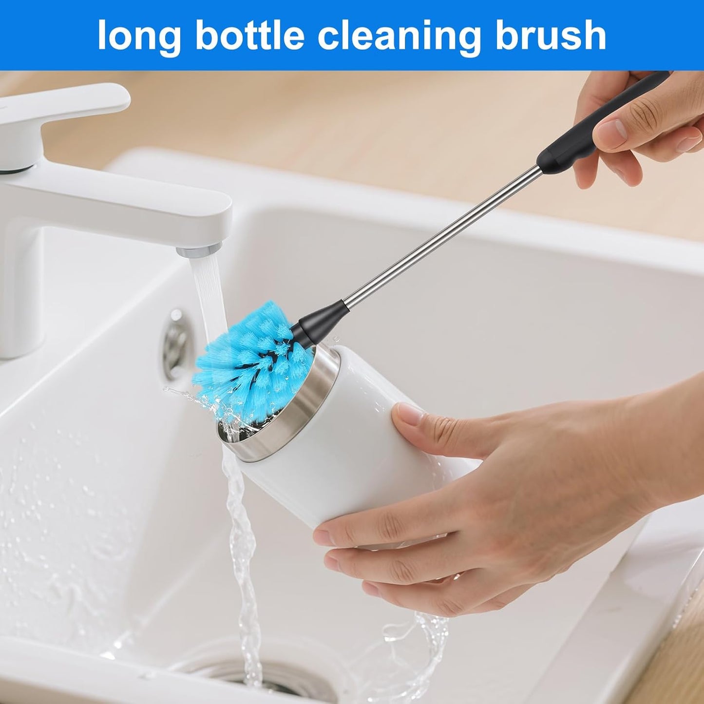 Water Bottle Brush, 15-inch Long, Bottle Brush Cleaner, Bottle Scrubber, Kitchen Scrub Brush Suitable for Water Bottles, Cups, Glasses, Baby Bottles, Wine Glasses, Blue