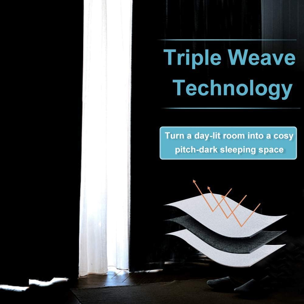 RYB HOME Curtains for Bedroom 63 inches Long, Blackout Thermal Insulating Window Treatment Drapes for Living Room Bathroom Basement Laundry Classroom, W 34 x L 63, Greyish White, 2 Panels