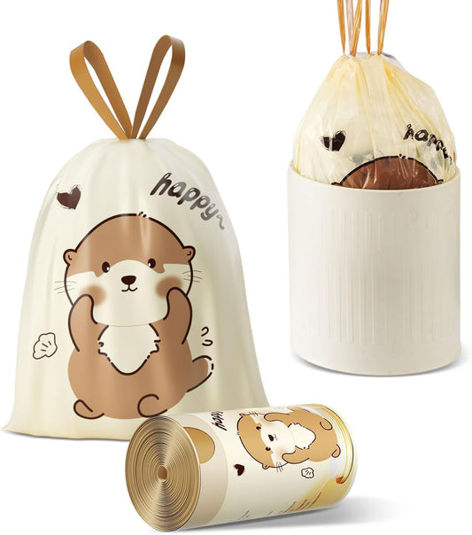 VOK 4 Gallon Trash Bags with Otters Printed, Drawstring Small Garbage Bags, Tear-Resistant & Odor-Control Bathroom/Kitchen Trash Can Liners, Bathroom Trash Bags with Secure Tie, 55 Counts