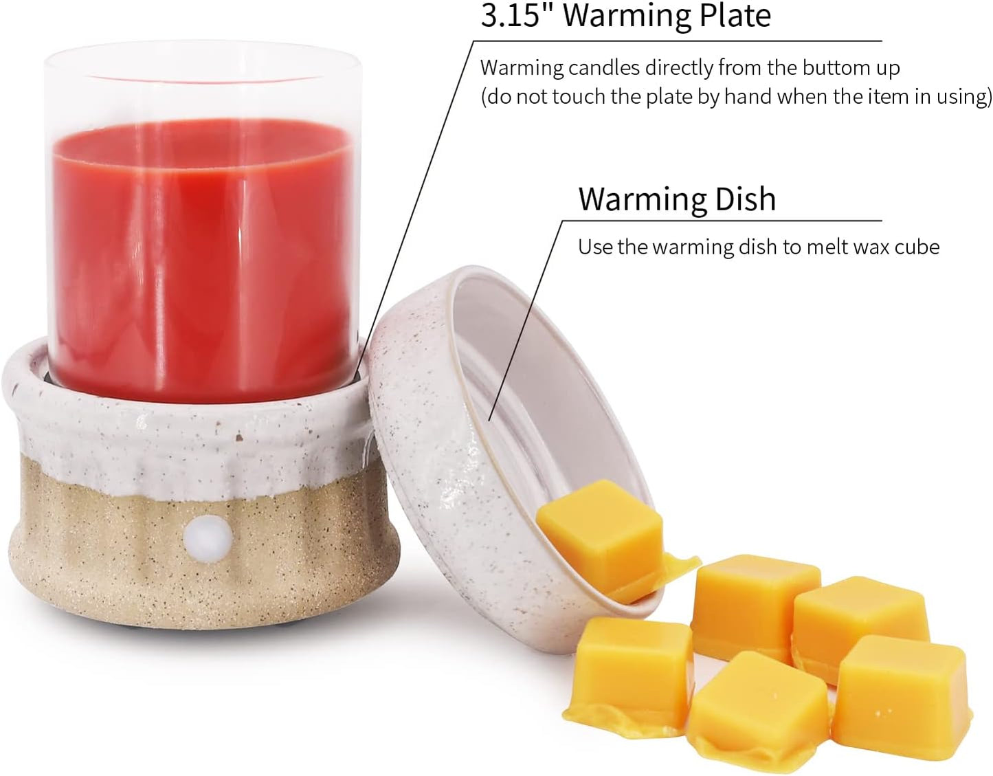 Ceramic Wax Melt Warmer - 3 in 1 Smokeless and Flameless Electric Wax Warmer,Easy to Handle Candle Warmer for Essential Oil and Wax Cubes is Suitable for Home and Office Décor…