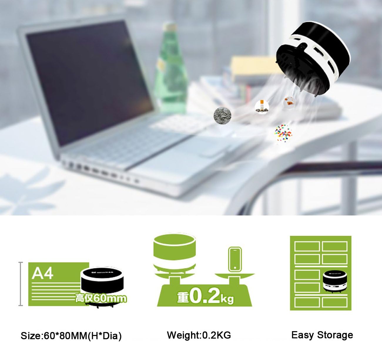 Ogrmar Portable Cordless Mini Desktop Vacuum Desk Dust Cleaner/Dust Sweeper for Home Office Keyboard (Black)