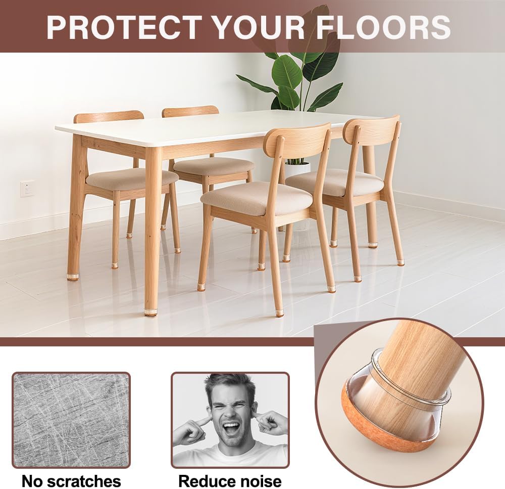 Chair Leg Floor Protectors Round Chair Leg Protectors for Hardwood Floors Silicone Caps Felt Furniture Pads Covers Anti-Scratch Reduce Noise 32 Pack Clear Round X-Large Fit 1-1/2" to 2" (38-50mm)