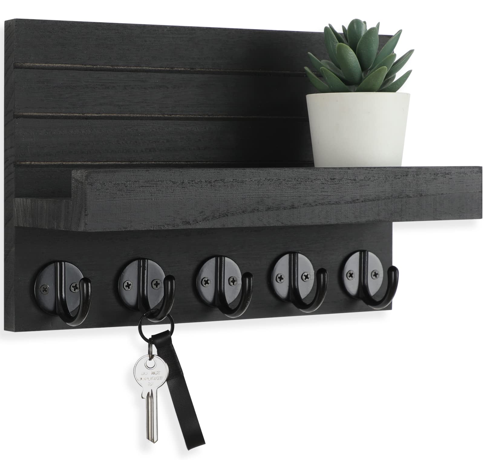 Lwenki Key Holder for Wall, Decorative Key and Mail Holder with Shelf Has Large Hooks for Bags