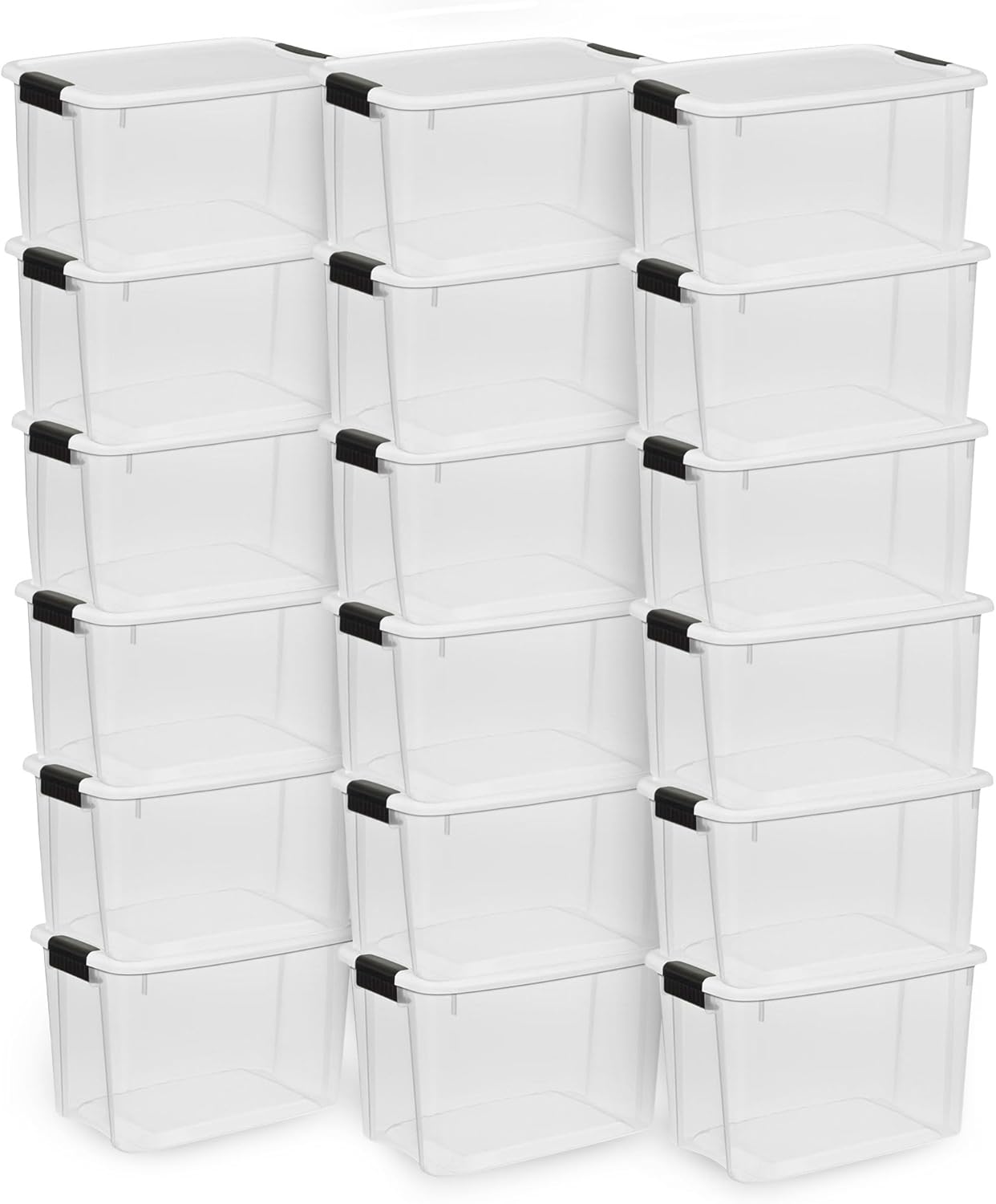 Sterilite 18-Pack Ultra Latching Box, Storage Bins with Lids, Clear Plastic, 30 Quart - Heavy-Duty Organizing Containers for Closet, Bathroom, and Office