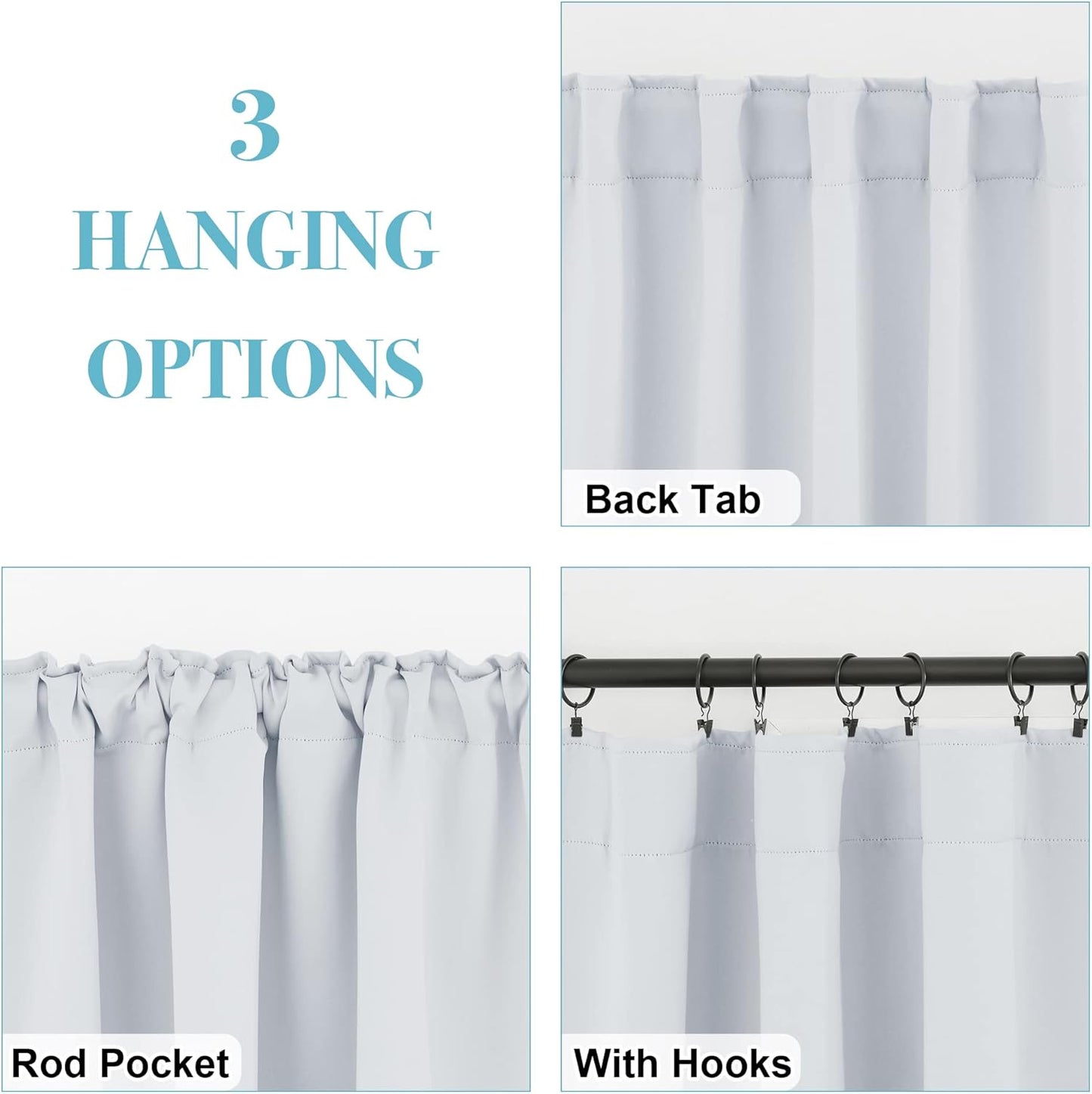 RYB HOME White Curtains for Bedroom - Room Darkening Curtains for Kitchen Cafe, Insulated Energy Saving Panels for Living Room, Back Tab Top, 42 x 45 inch, Grayish White, 1 Pair