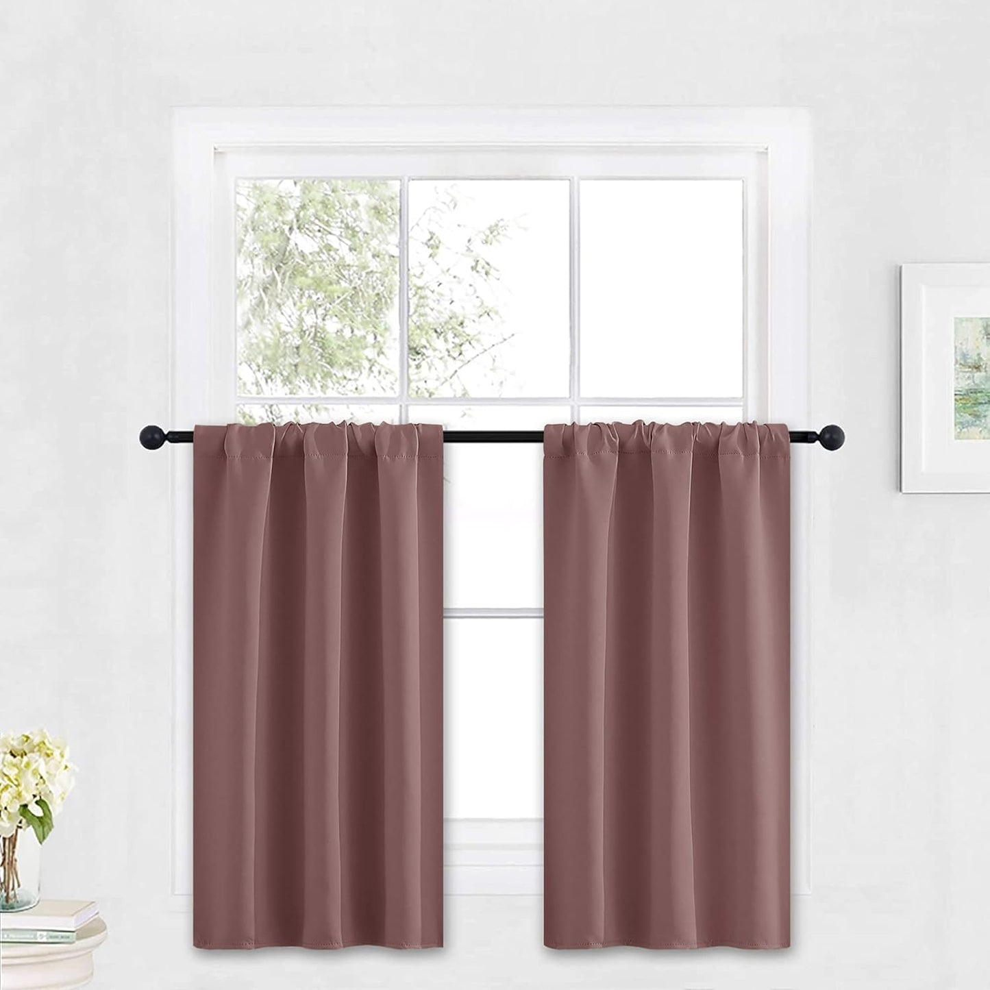 RYB HOME Small Curtains Blackout - Privacy Energy Efficiency Mini Curtains for Kids Bedroom RV Camper Windows Trailer Bathroom Kitchen Cabinet Door Window, W 29 x L 36, Wild Rose, 2 Panels