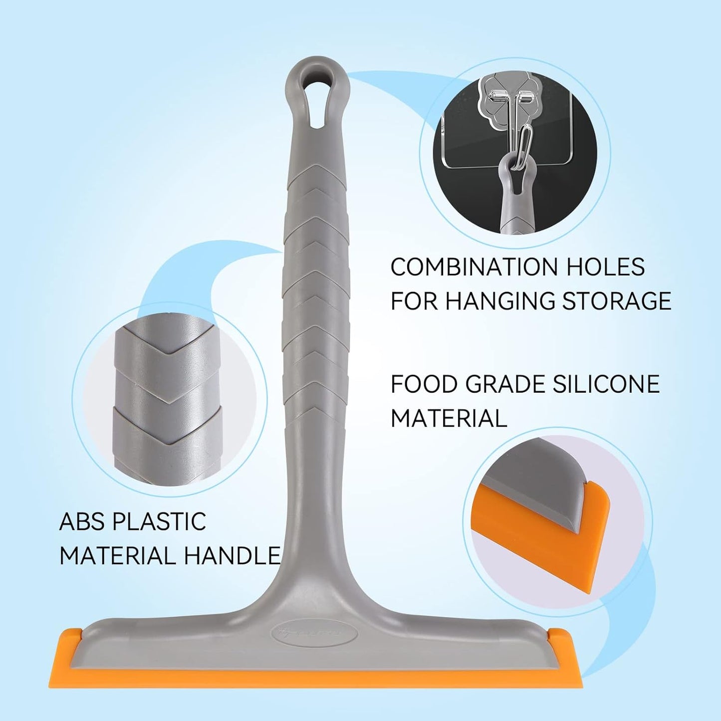 Shower Squeegee for Glass Doors, Bathroom Squeegee for Shower, Window Squeegee, Home Bathroom Silicone Cleaner Tool, Suitable for Bathroom, Kitchen, Tile, Mirror, Car Glass, by LTLUTU, 8in Grey