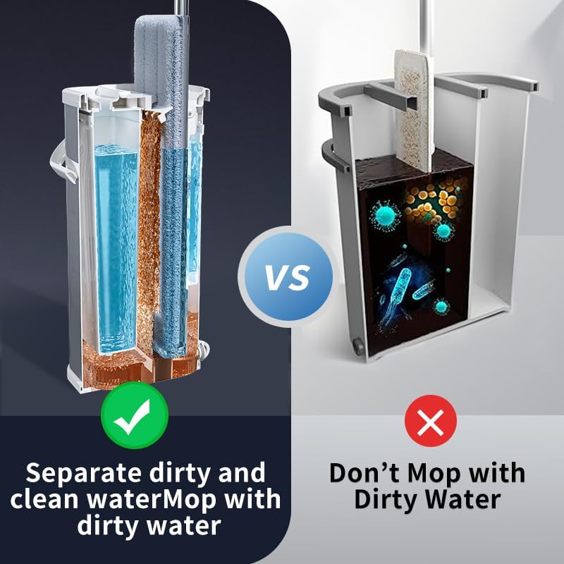Stainless Steel Mop and Bucket Set with Wringer, Easy-to-use Flat Mop with Separate Dirty Water System, Deep-Cleaning Mops for Floors, Versatile Mops for Walls