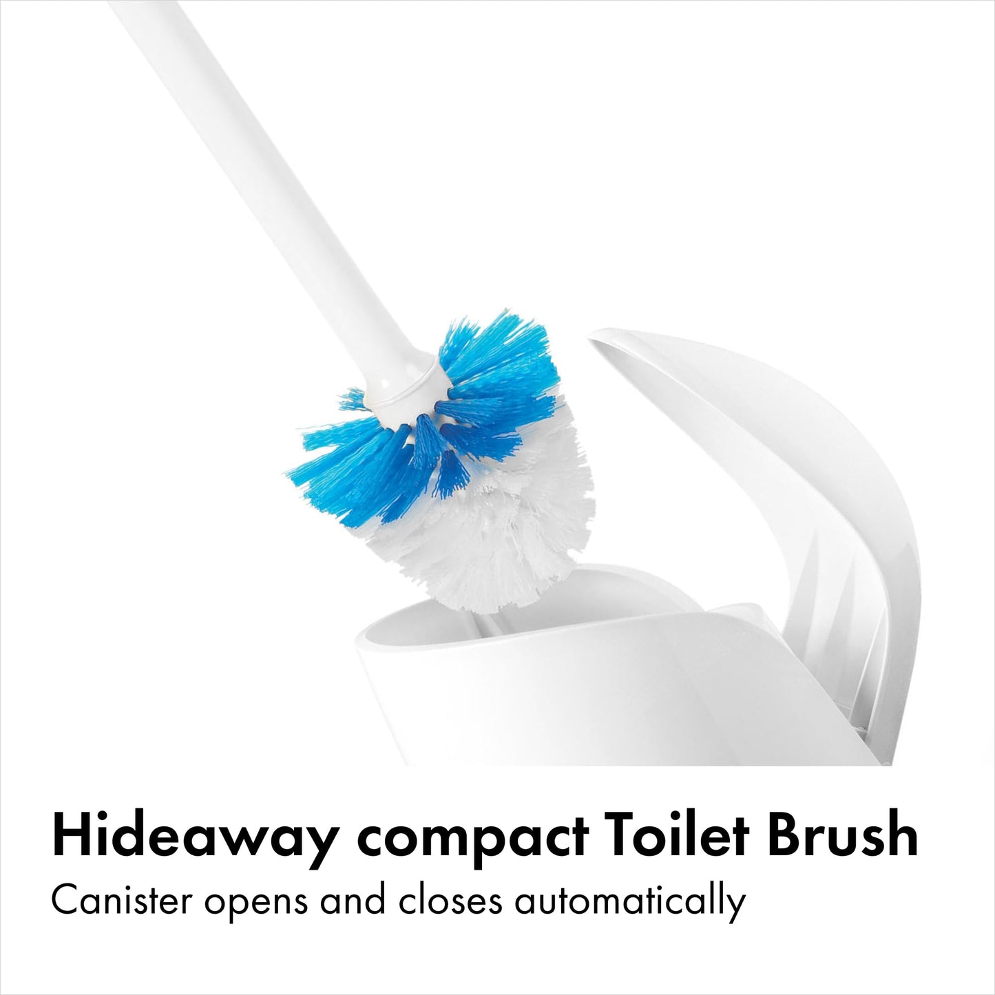 OXO Toilet Brush & Holder Set, Covered Canister, Auto-Open Lid, Compact Design for Small Bathrooms