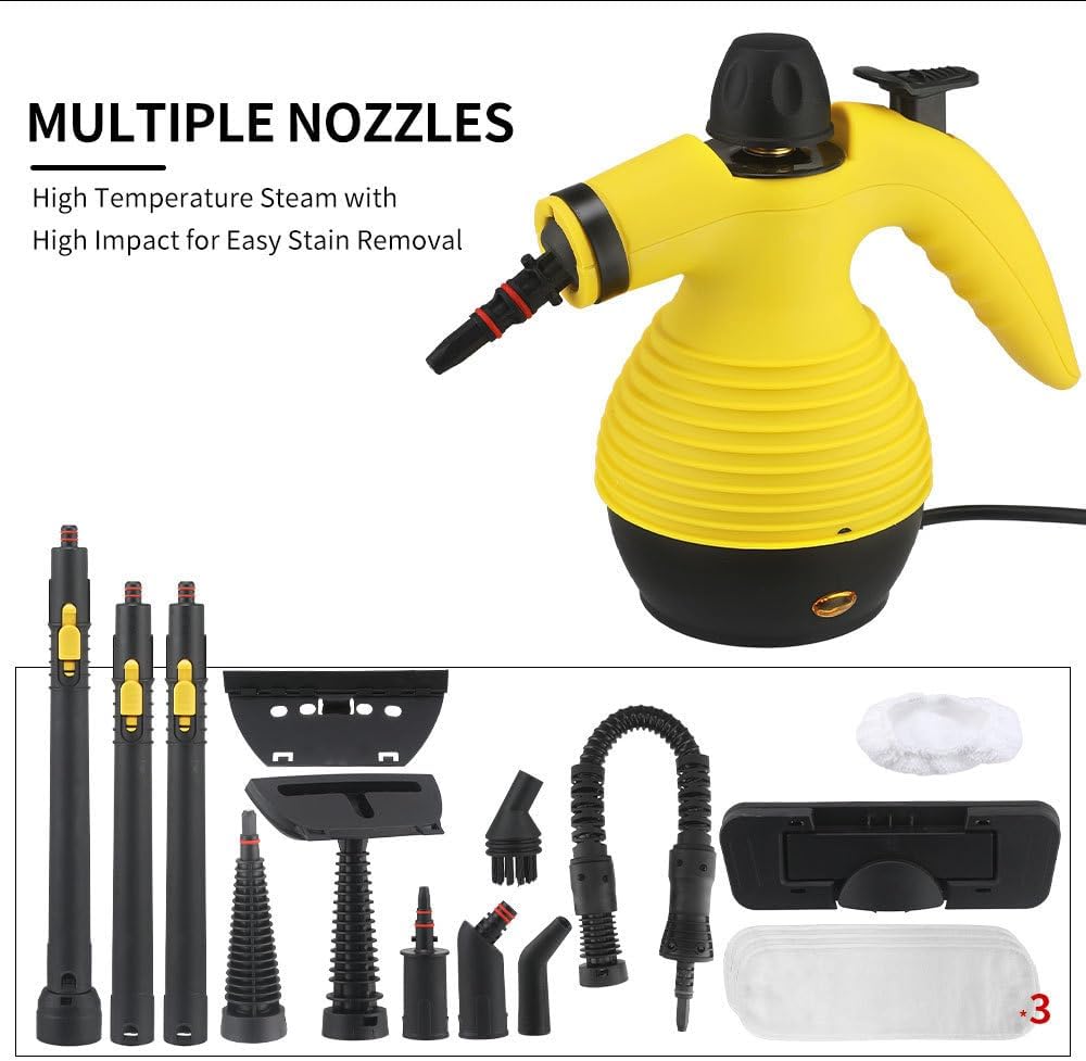 Steam Cleaner, Pressurized Handheld Mop Steam Cleaner for Home with 18 PCS Accessory & Safety Lock, Large Capacity Mop Steam for Cleaning, Car, Bathroom, Shower, Window, Grime, Grease - Yellow
