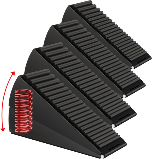 4 Pack Adjustable Spring Door Stoppers Heavy Duty, 3 Inches High Tall Large Metal Door Wedge Stopper, Strongest Rubber Doorstop for Bottom of Doors, Stainless Steel Doorstop for Any Heavy Doors