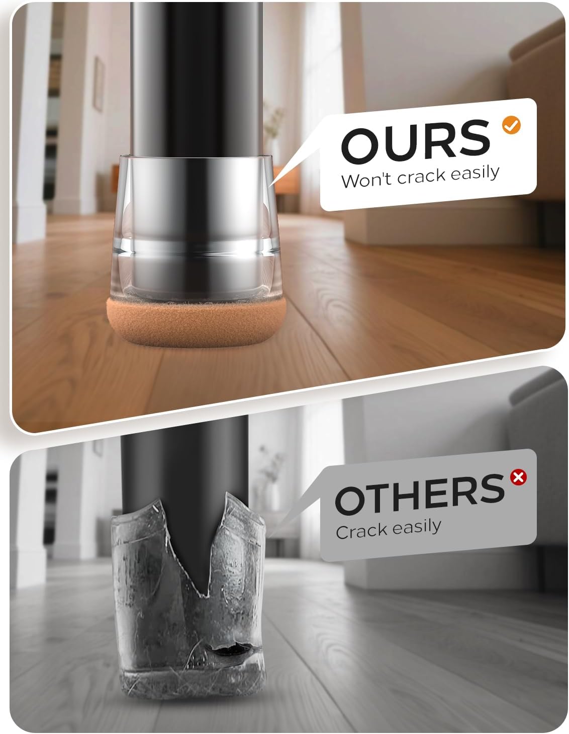 24-Pack Silicone Chair Leg Floor Protectors for Hardwood Floors -Felt Furniture Pads, Rubber Chair Leg Covers/Caps - No Noise & Scratch-Proof - Round Large (Fits 1 5/16"-1 7/16" / 32-36mm), Clear