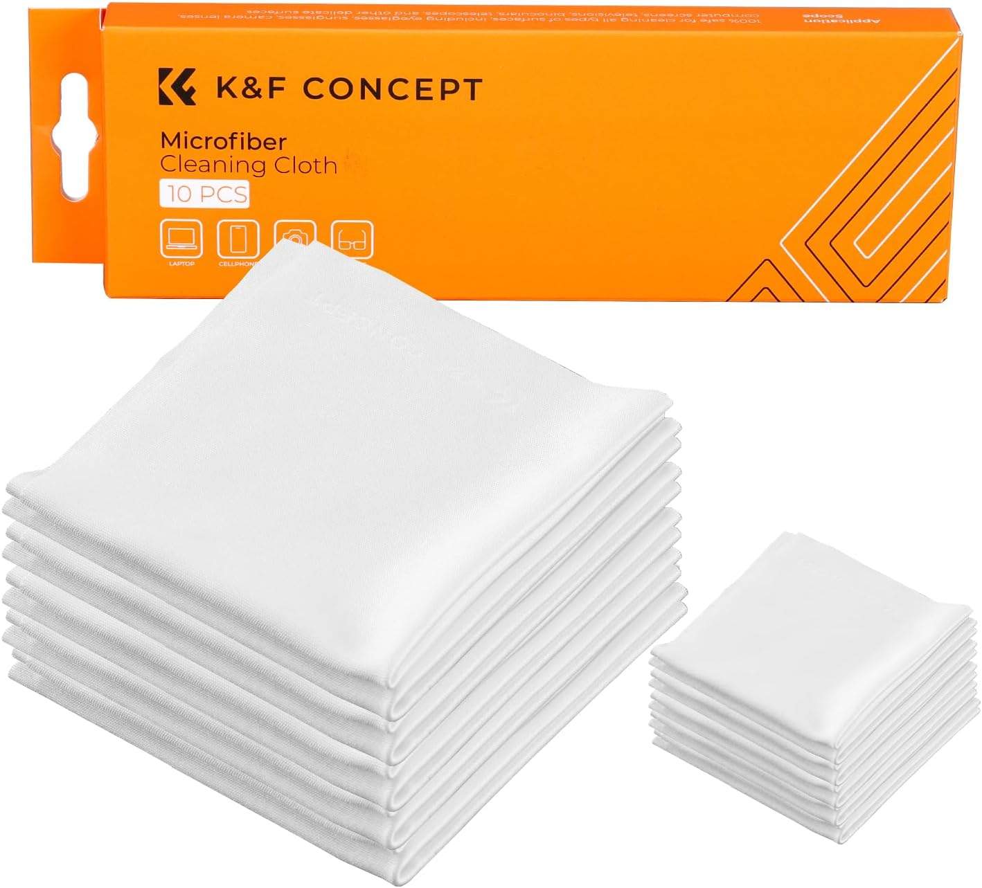 K&F CONCEPT 10 Pack Microfiber Cleaning Cloths，Washable Reusable 6x6in Vacuum Wrapped Lint Free Glasses Cloth for Glasses, Lens, Screens & More