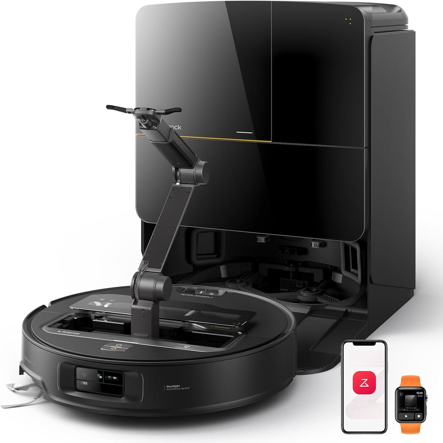 roborock Saros Z70 Robot Vacuum and Mop, OmniGrip Arm, AI-Powered, 22,000Pa Suction, 3.14’’ Ultra Slim, FlexiArm Riser Technology, AdaptiLift Chassis, Obstacle Avoidance, Auto Mop Washing & Drying