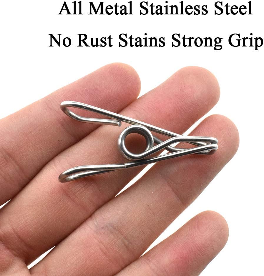 HAHIYO Clothespins Chip Clips All Metal Stainless Steel No Rust Stains Strong Grip in Heavy Wind 1.7 Inches 30 Pack Small Do Not Fall Apart Open Wide for Holding Clothes Snack Bag Clamps