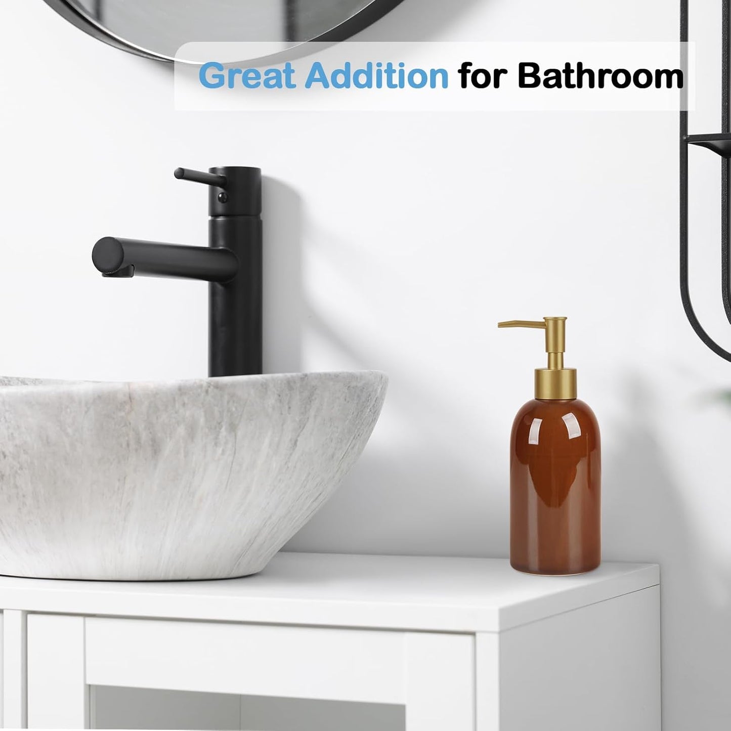 Natheeph 14OZ Ceramic Soap Dispenser Ceramic Soap Pump Dispenser Can Fill Liquid for Bathroom/Kitchen (Brown)