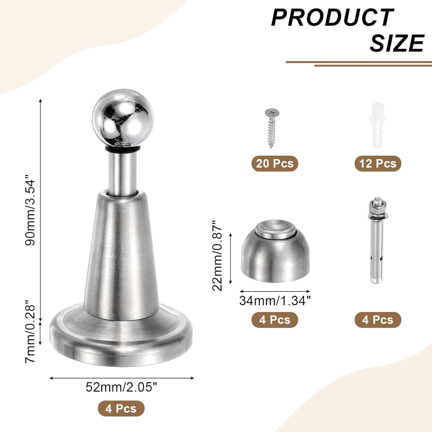 uxcell 4Pcs Magnetic Door Stopper, 304 Stainless Steel Magnetic Door Stop Catch, Soft-Catch Brushed Nickel Hold Door Open Wall Mount for Bottom of Door, Silver