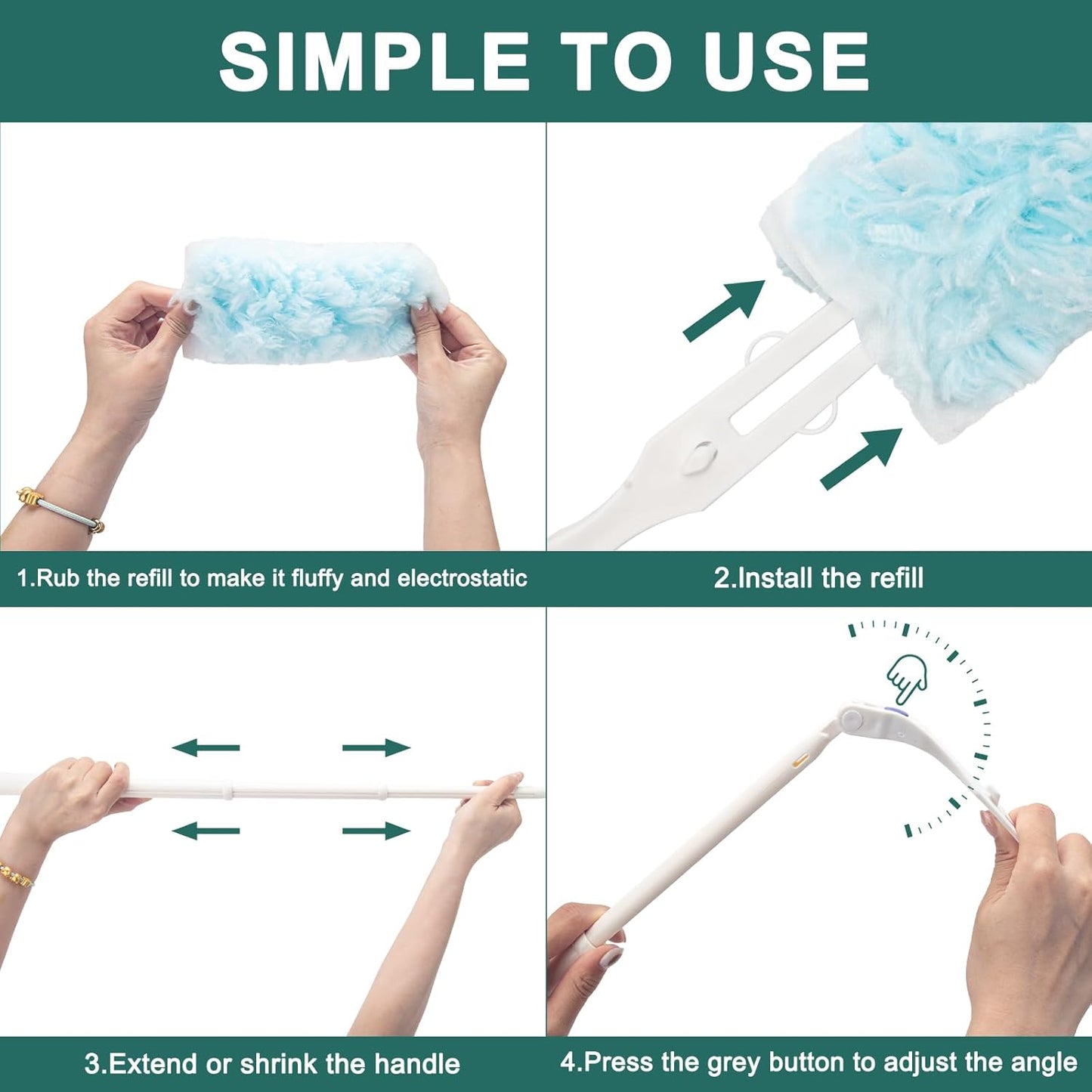 KeFanta Heavy Duty Duster Handles Replacement Compatible with Swiffer Duster Refills, Extendable Handle, Adjustable Length (1Pcs)