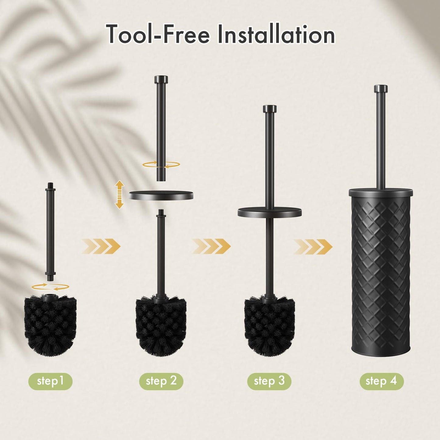 Toilet Bowl Brush and Holder Set 2 Pack with 4 Extra Brush Heads (Black)