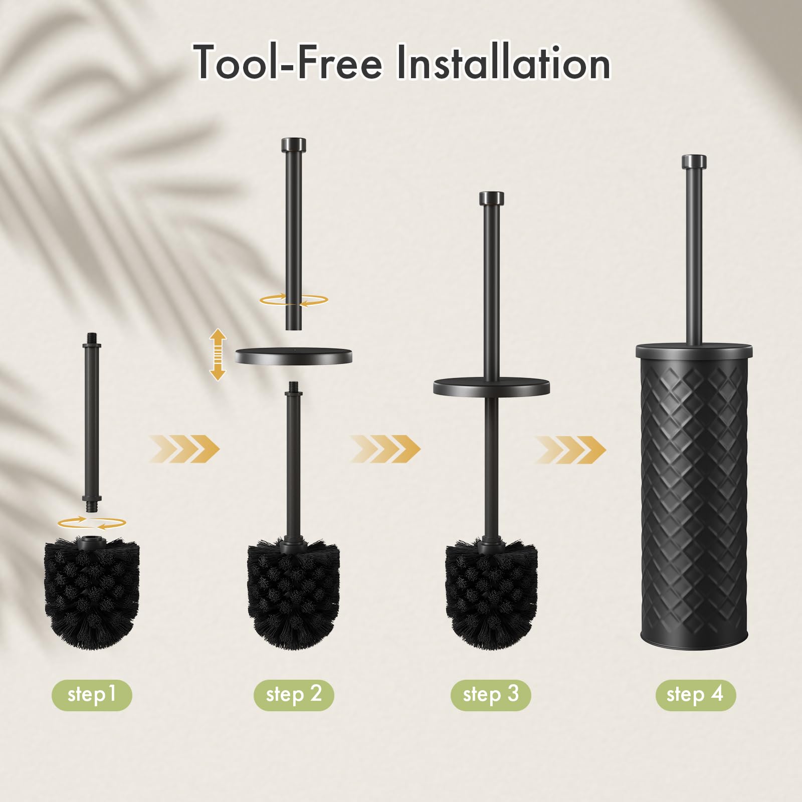 Toilet Bowl Brush and Holder Set 2 Pack with 4 Extra Brush Heads (Black)