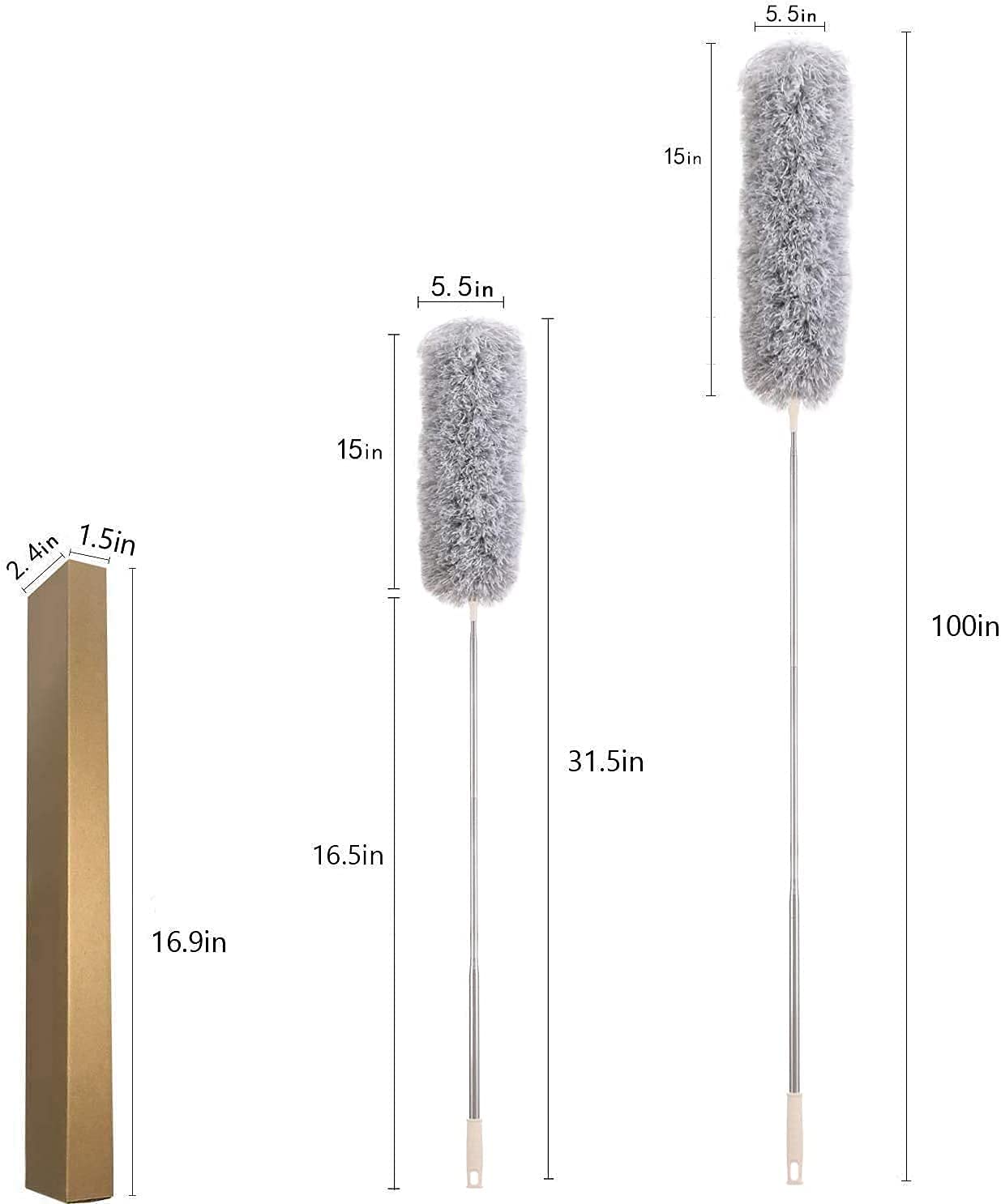 Microfiber Feather Duster, High Ceiling Fans with 30-100 Inch Pole, Gray