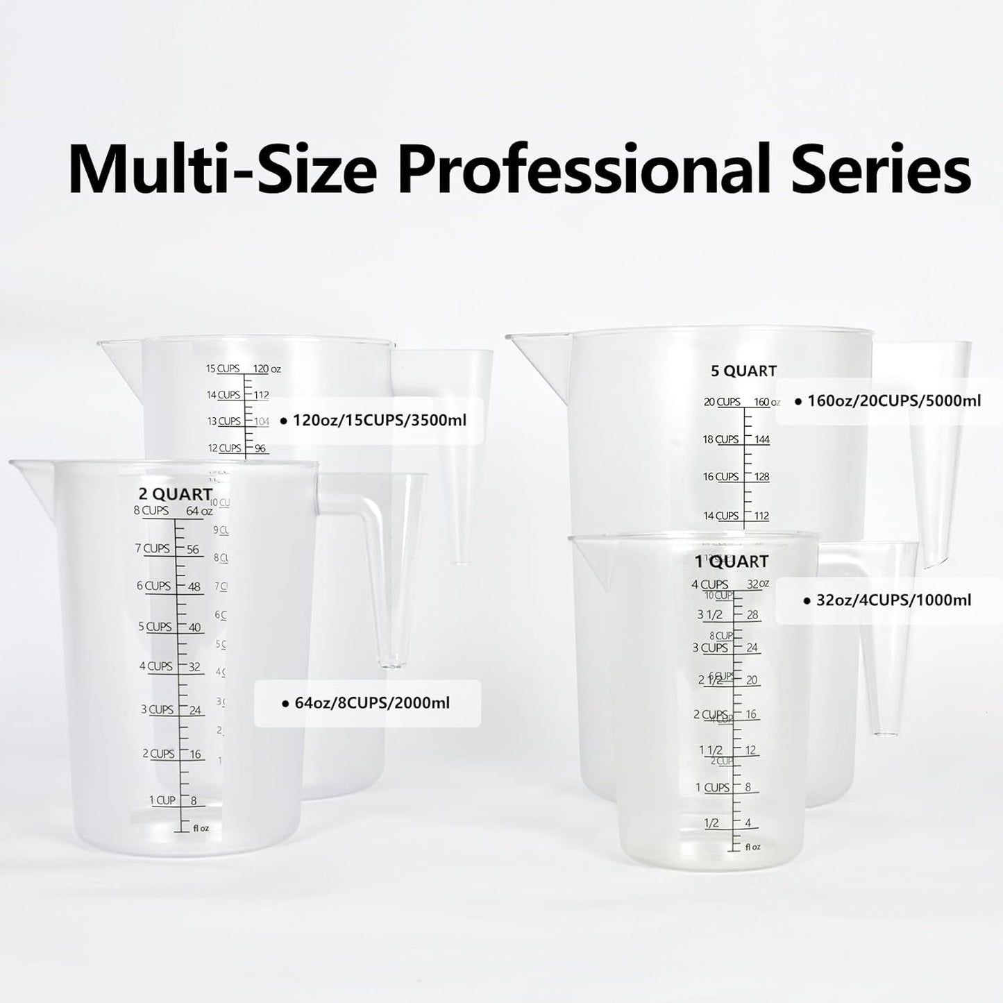 Food-Grade Plastic Measuring Pitcher – 64 Ounce & 8 Cups Measuring Cups with Handle for Liquid, Motor Oil, Pool & Lawn Chemicals, Dilution, Soap Mixing, Brewing, Commercial & Kitchen Use(2000ml)
