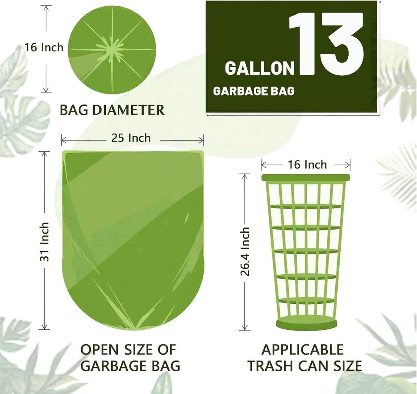 Biodegradable Compost Recycling Trash Bags, Compostable 13 Gallon Plastic Trash Bags For Kitchen, 50 Count, 1.2 Mils,60 Liter, Recyclable Composta Large Heavy Duty Garbage Bag