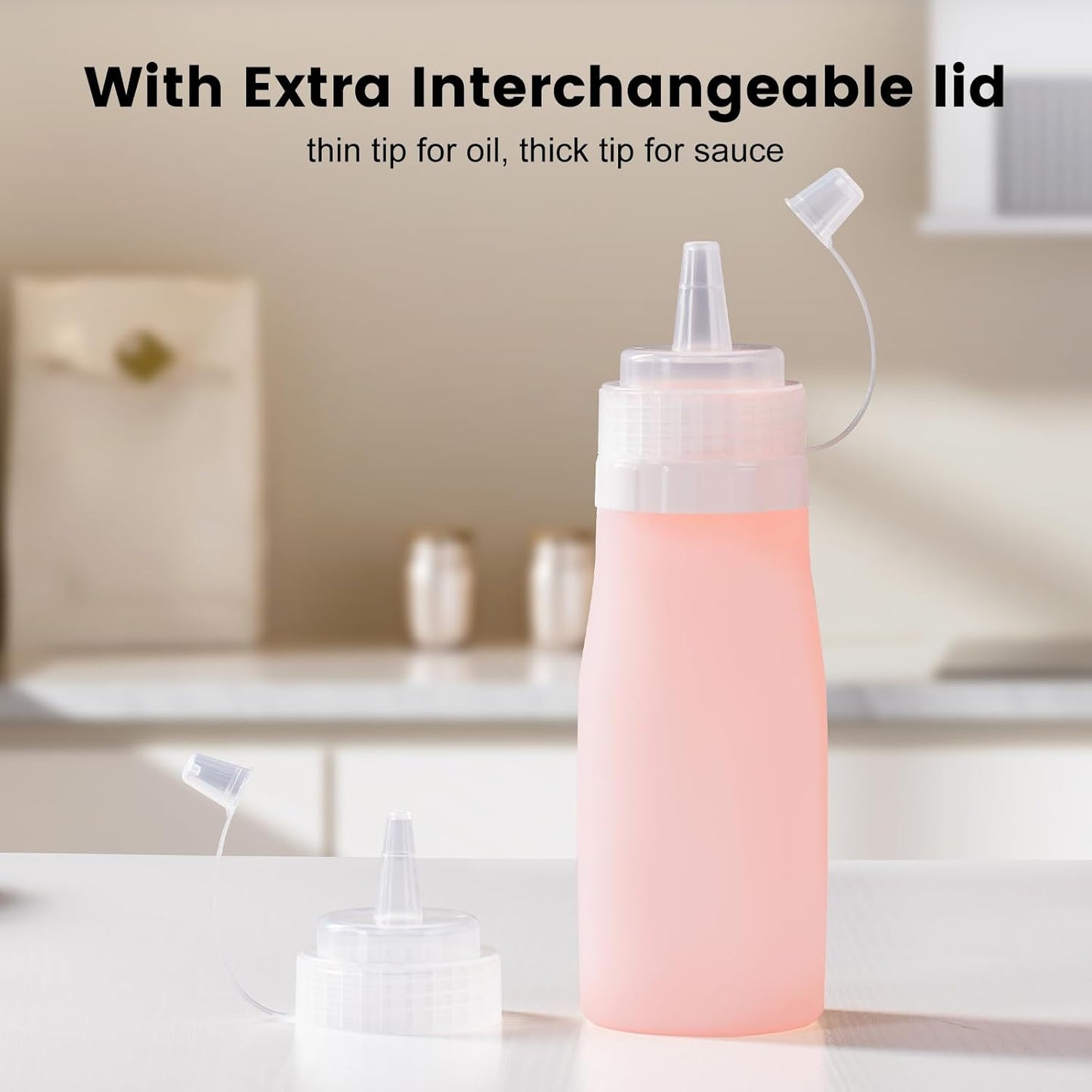 Condiment Squeeze Bottles, 16 oz Silicone Squeeze Bottles For Sauces, Leak Proof Condiment Containers with Extra Interchangeable lid, Easy Squeeze for Oil, Honey & Dressings, BPA FREE (4 Pack)