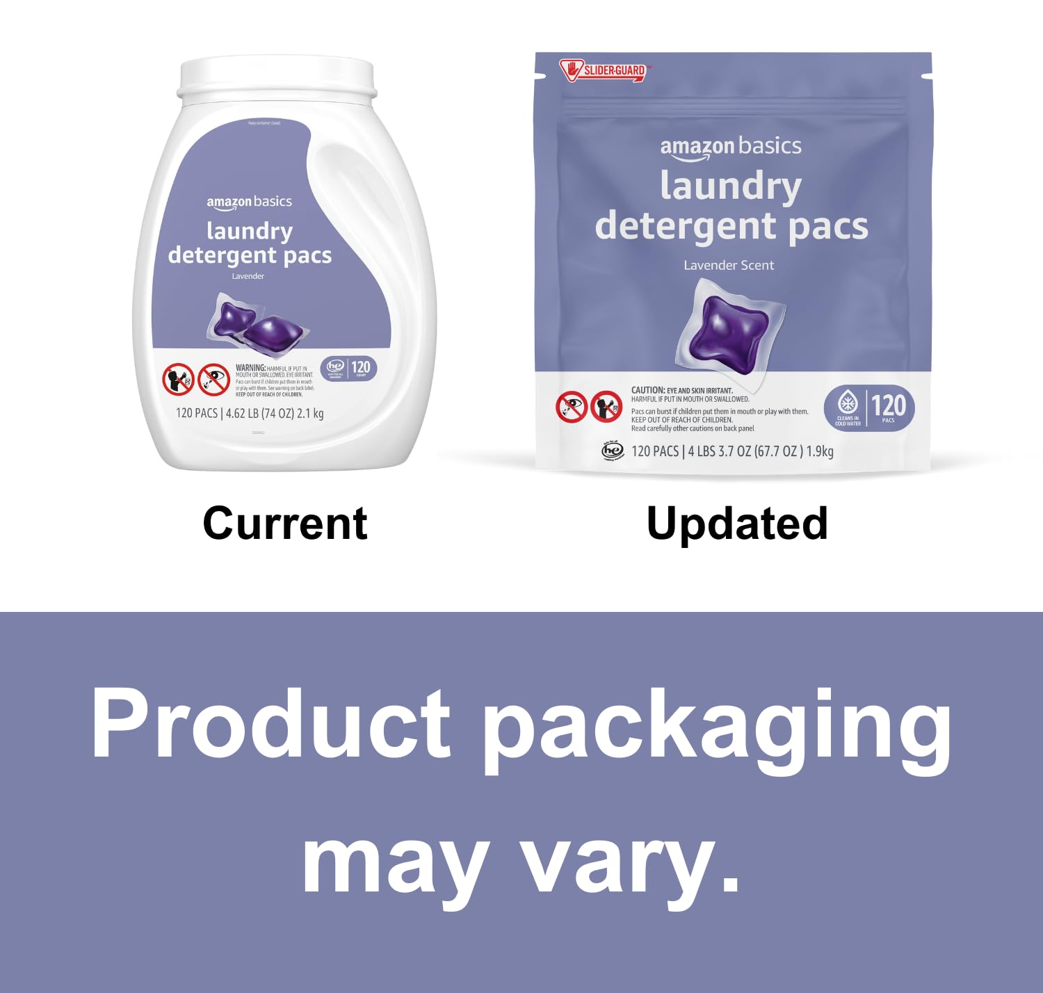 Amazon Basics Laundry Detergent Pacs, Lavender Scent, HE Compatible, 120 Count