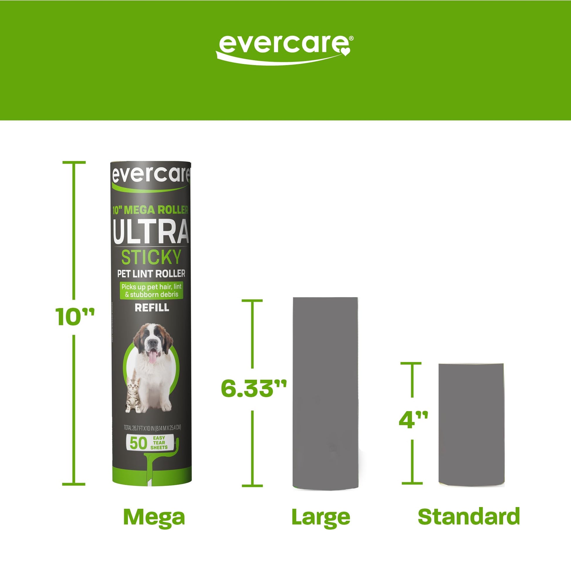 Evercare Pack of 3 All-Purpose Pet Mega Oversized Lint Roller Refills, 50 Sheets Each