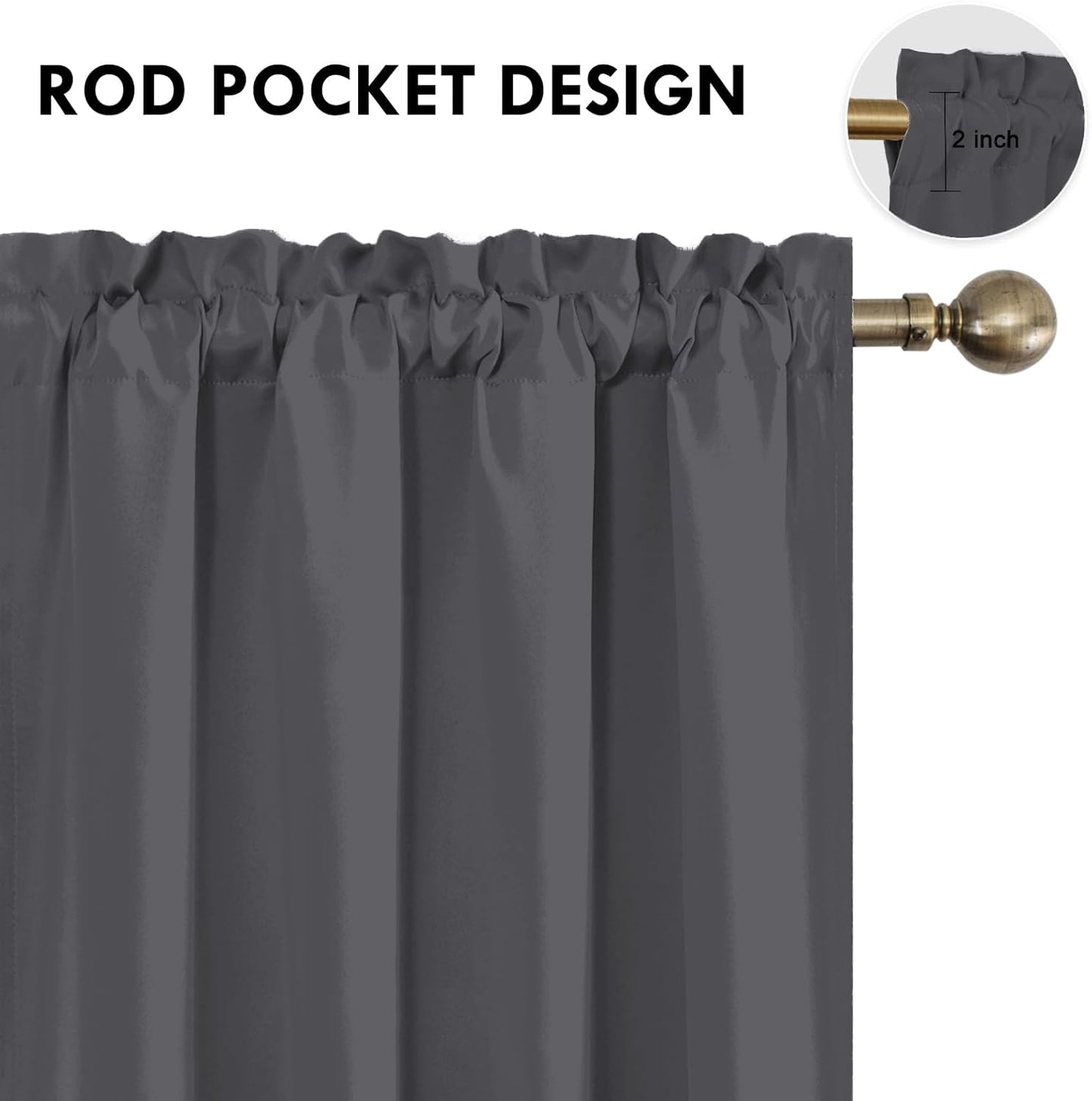 DWCN Kitchen Blackout Short Curtains for Bedroom 45 Inch Length 2 Panels Set, Solid Thermal Insulated Energy Saving Rod Pocket Window Treatment Curtains Blackout Draperies (W52 x L45 Inch, Dark Grey)
