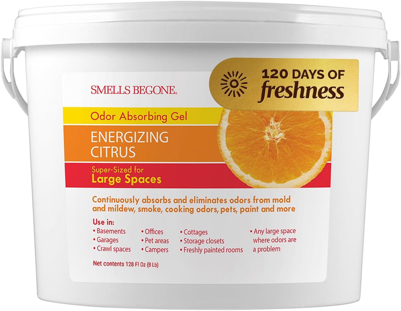 SMELLS BEGONE 1-Gallon Odor Absorber Gel - Air Freshener & Odor Eliminator for Homes, Garages & Commercial Buildings - Industrial Size - Energizing Citrus Scent