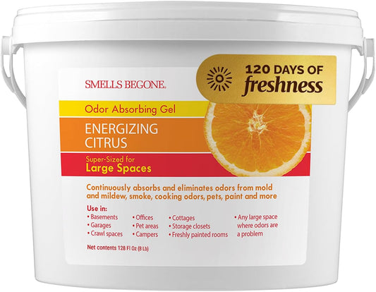 SMELLS BEGONE 1-Gallon Odor Absorber Gel - Air Freshener & Odor Eliminator for Homes, Garages & Commercial Buildings - Industrial Size - Energizing Citrus Scent