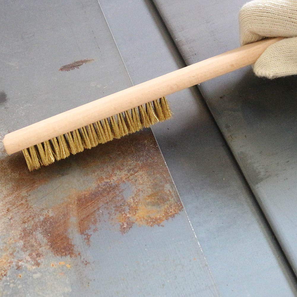 MAXMAN Brass Brush 3Pcs, Soft Brass Bristle Wire Brush for Cleaning Metal Rust, Welds, Home and Kitchen, Wire Scratch Brushes with 10" Beechwood Handle