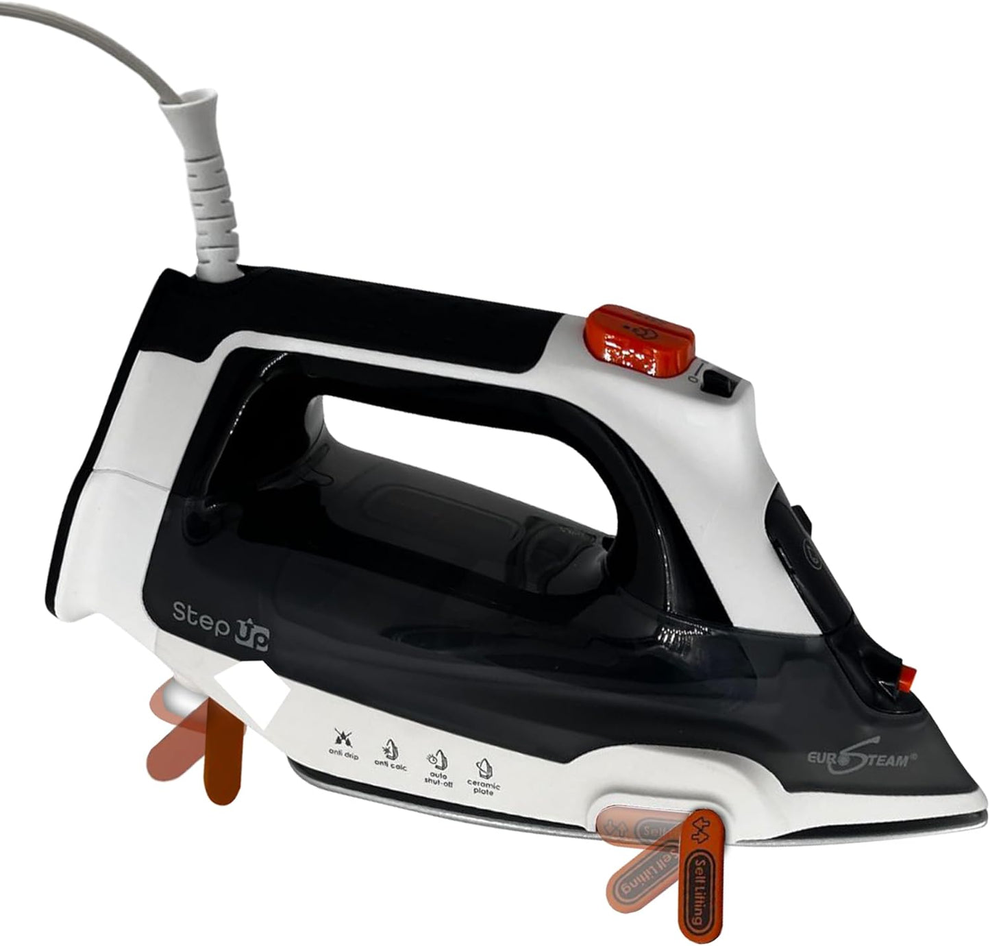 Eurosteam Step Up Iron - Self-Lifting Smart Iron with Ceramic Soleplate - Auto-Lift Safety & Smart Temp Technology for All Fabrics - Ironing Reimagined: Smart, Safe, and Effortlessly Fast
