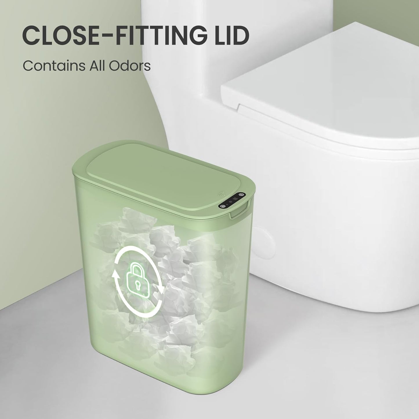 Cesun Automatic Motion Sensor Bathroom Trash Can with Lid, 2.6 Gallon Touchless Trash Bin, Smart Plastic Slim Garbage Can Small Green Wastebasket for Toilet, Office, rv, Bedroom, Living Room