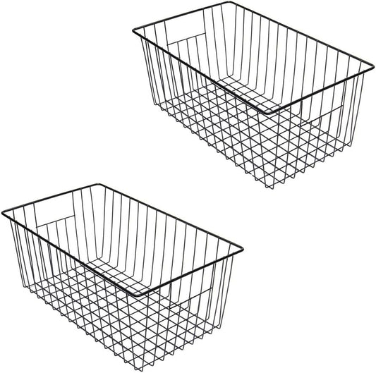 16inch Freezer Wire Storage Organizer Baskets, Household Refrigerator Bin with Built-in Handles for Cabinet, Pantry, Closet