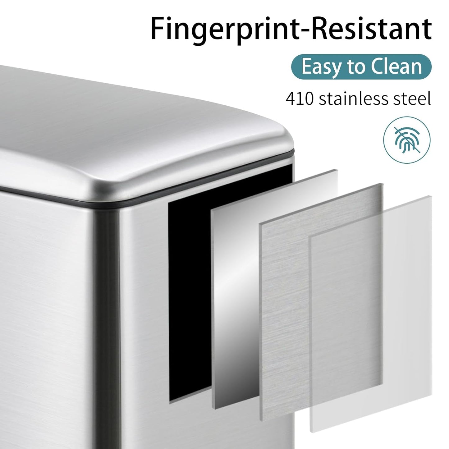 Arlopu 13.2 Gal Slim Kitchen Trash Can with Lid, 50L Stainless Steel Garbage Can, Large Kitchen Rubbish Can, Step Trash Bin w/Foot Pedal and Inner Bucket, Bathroom Trash Can Airtight,Silver