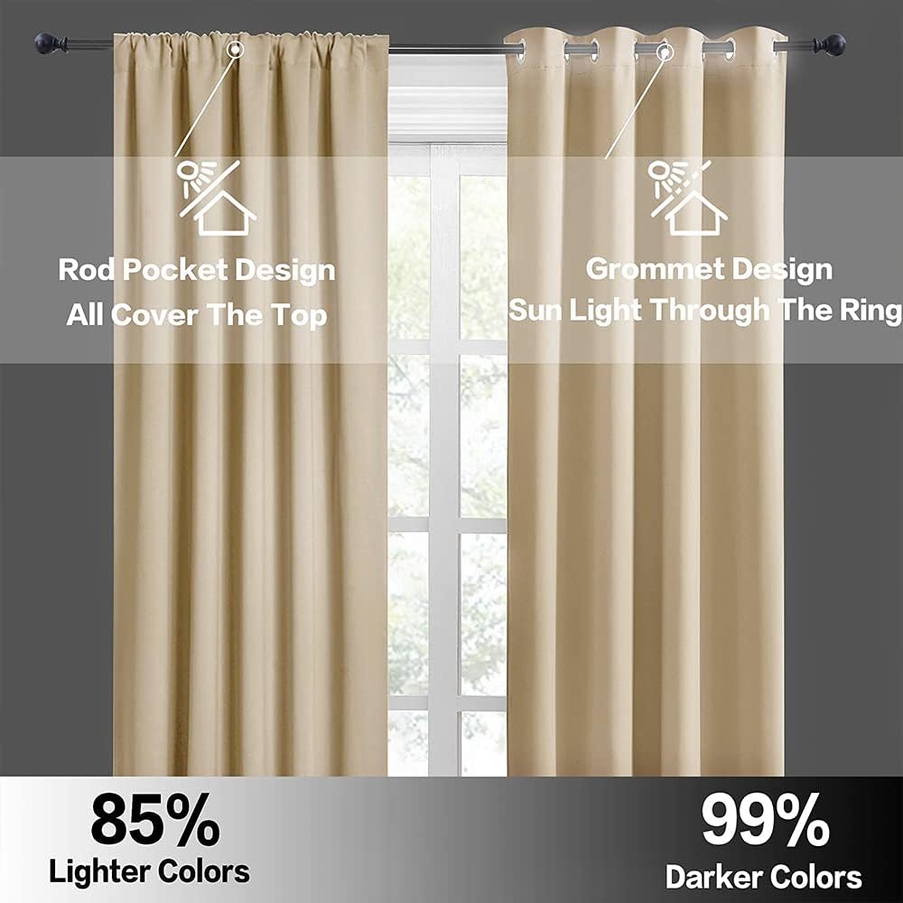 RYB HOME Large Curtains for Living Room 84 inches Length, Blackout Privacy Room Divider Curtains for Doorway Closet Basement Patio Door Bay Window, W 70 x L 84, Biscotti Beige, 2 Pcs