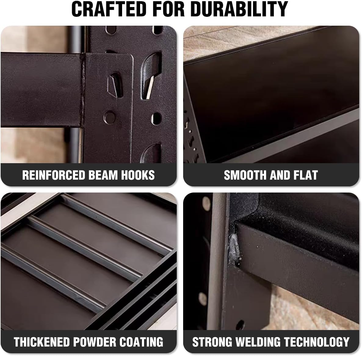 Storage Shelves Heavy Duty, Metal Garage Shelving Units, 4 Tier Storage Rack Shelf, Steel Industrial Shelving, Adjustable Standing Shelf for Basement/Warehouse (Black, W59.06*D23.6*H78.74)