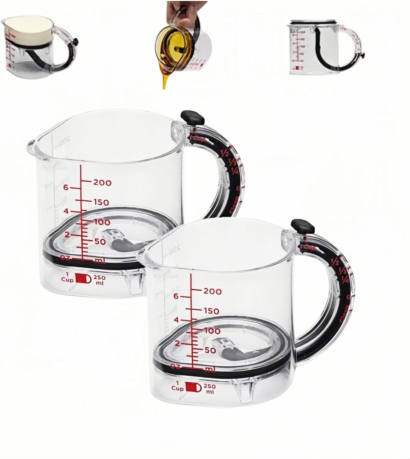 All in One Adjustable Measuring Cup, Push Up Measuring Cup Solid and Liquid, Space Saving, Easy to Clean, Multifunctional Kitchen Measuring Cups for Preparation, Baking, and Cooking (2)