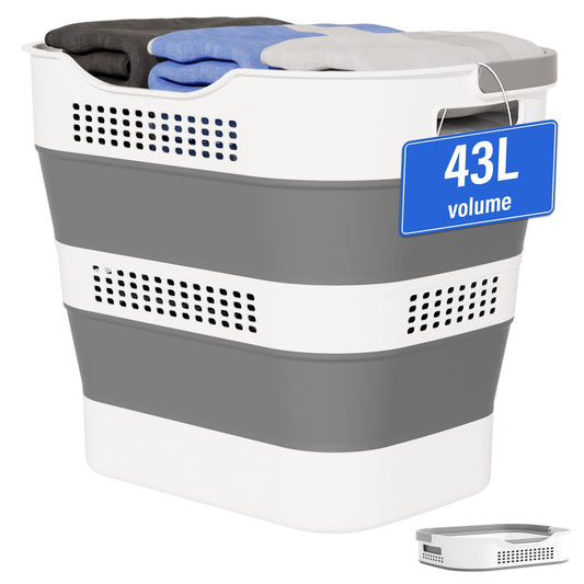 OOAMBB 43L(11.5Gallon) Collapsible Plastic Laundry Basket (Grey, 1 Pack)
