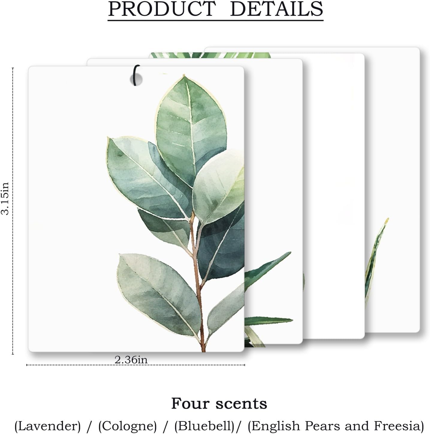 Tropical Leafy Botanical Car Air Freshener 4 Pcs, Green Eucalyptus Monstera Leaf Plant Hanging Scents Air Freshener for Women Men Gifts, Rustic Scented Car Accessories Decor for Room Closet