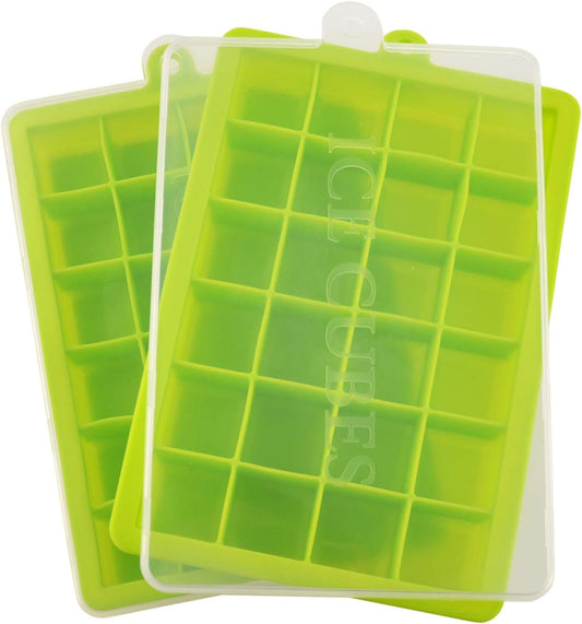 Ice Cube Tray, Silicone Square Ice Trays Easy Release Stackable Ice Cube Mold with Removable Lid