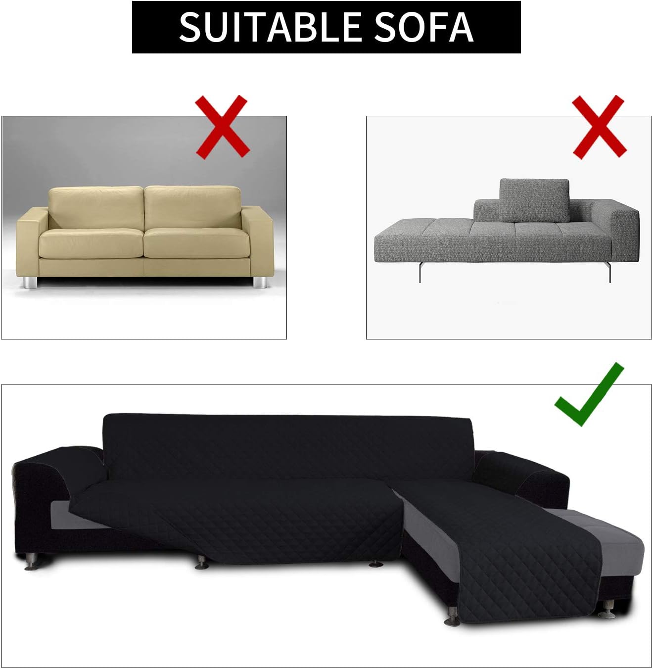Easy-Going L Shape Sofa Slipcover - Reversible Sectional Couch Cover - Furniture Protector for Pets & Kids (Small, Black/Black)