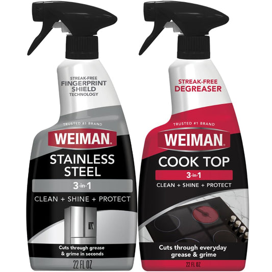 Weiman stovetop and stainless steel cleaner kit, two 22 oz bottles