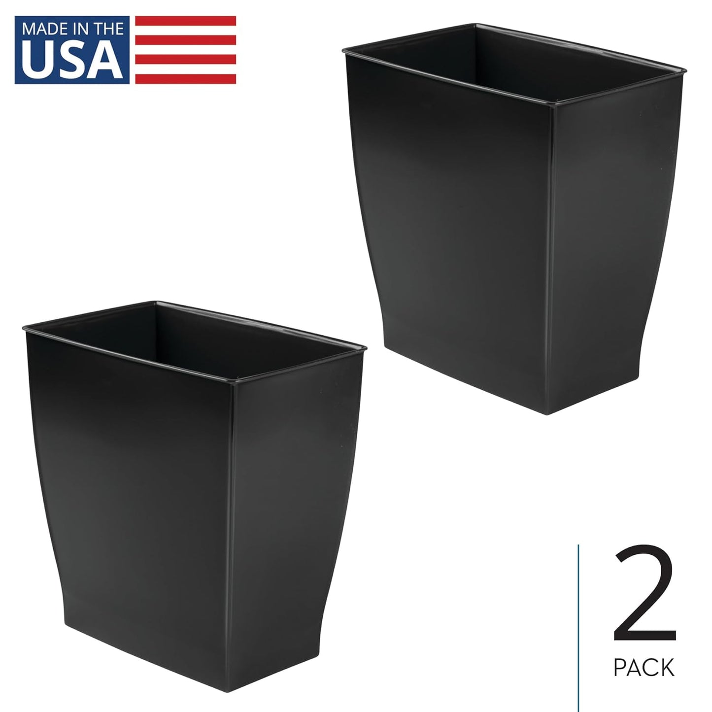 iDesign Small Rectangular Bathroom Trash Cans - Set of 2 - Black